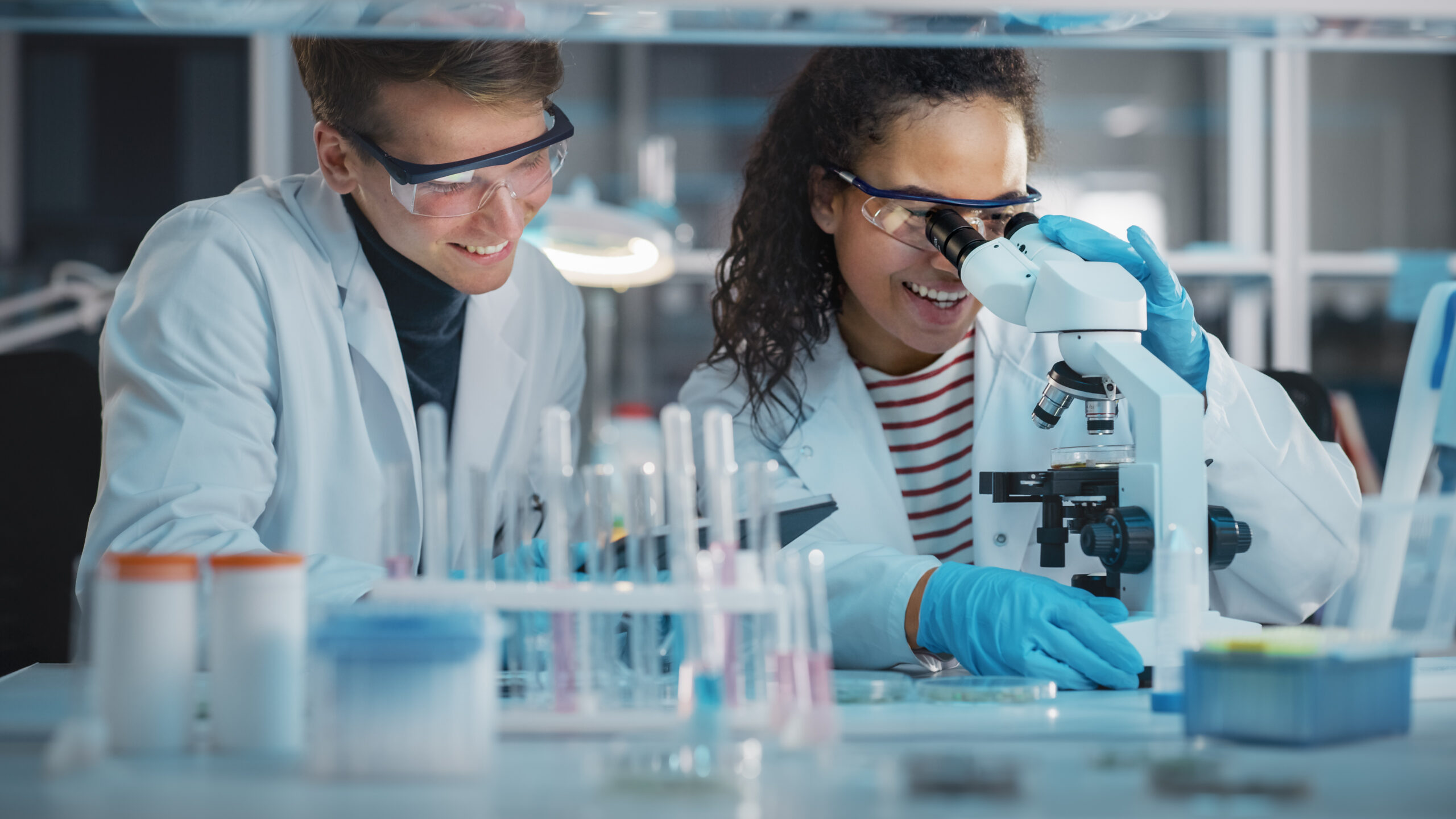 Modern,Medical,Research,Laboratory:,Portrait,Of,Black,And,Caucasian,Young